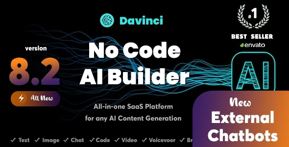 Davinci AI v8.2 - OpenAI 内容、文本、图像、语音、聊天、代码、成绩单和视频生成器作为 SaaS