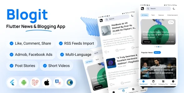 Blogit News App v2.5 - Flutter 新闻应用和网站完整解决方案