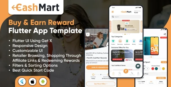 CashMart v1.0 - 购物并赚取奖励应用程序模板 - 使用 GetX 的 Flutter 移动应用程序模板